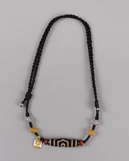 Awakening Three Eyes Dzi Beads Tibetan Necklace Natural agate chalcedony