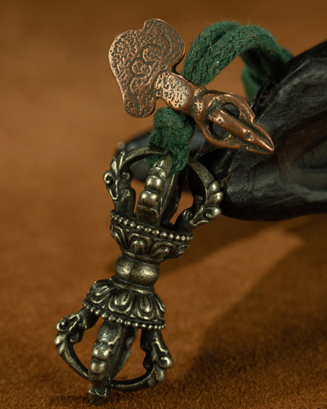 Qing Dynasty Style Five-Pronged Vajra Pendant | Portable Ritual Tool in White Lima Copper