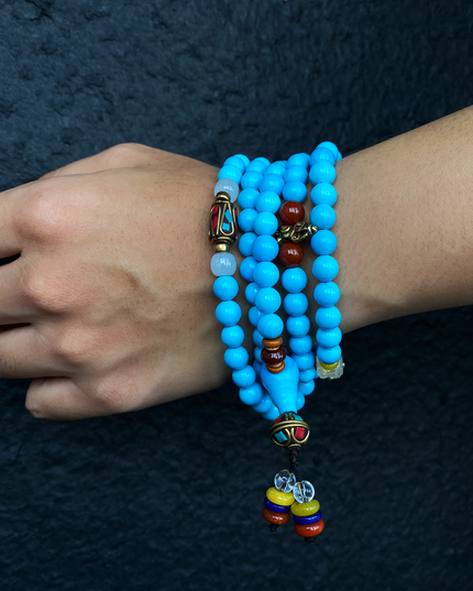 Robust Wealth Sturdy Turquoise 108 Mala Beads Necklace