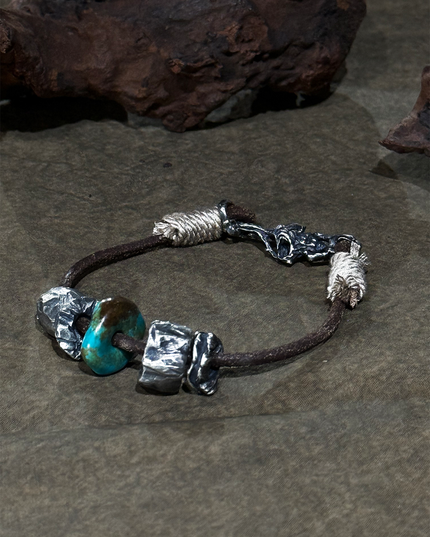 Turquoise and Sterling Silver Carved Bracelet
