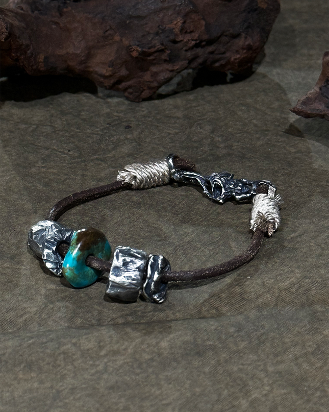 Turquoise and Sterling Silver Carved Bracelet