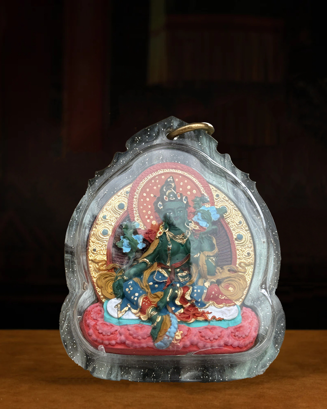 Green Tara Protection Pendant | Mineral Dye Pendant with Green Tara for Family and Career Protection