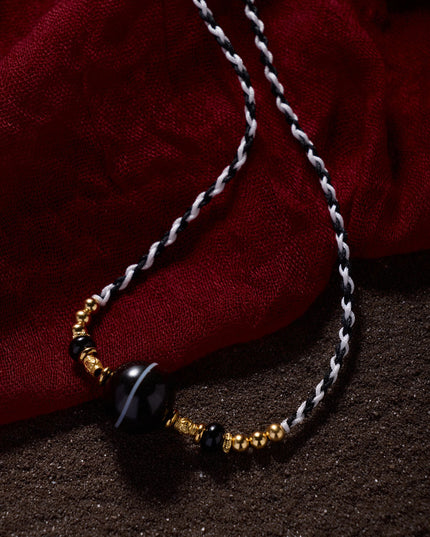 Lucky Protection Dzi Bead Necklace – Spiritual Energy with Gold-plated Details