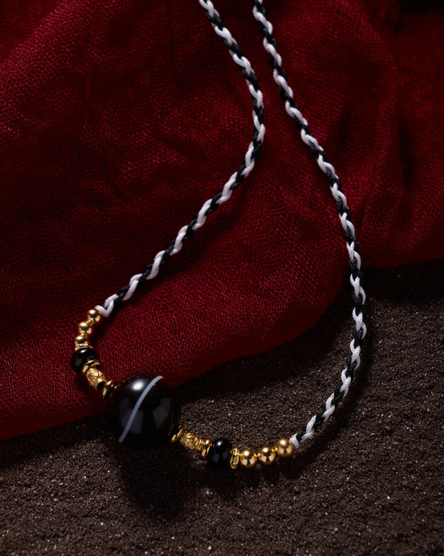 Lucky Protection Dzi Bead Necklace – Spiritual Energy with Gold-plated Details