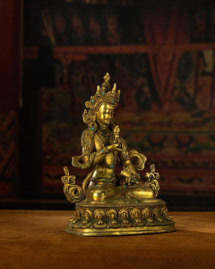 Qing Dynasty Vajrasattva statue Tibetan antique Buddha statue Gilt inlaid with Gemstones Minzhu Lin Temple