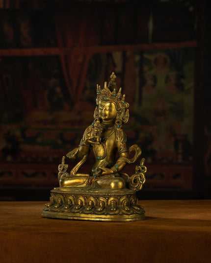 Qing Dynasty Vajrasattva statue Tibetan antique Buddha statue Gilt inlaid with Gemstones Minzhu Lin Temple