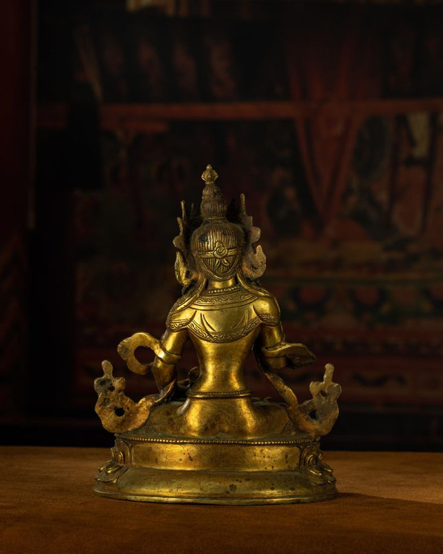 Qing Dynasty Vajrasattva statue Tibetan antique Buddha statue Gilt inlaid with Gemstones Minzhu Lin Temple