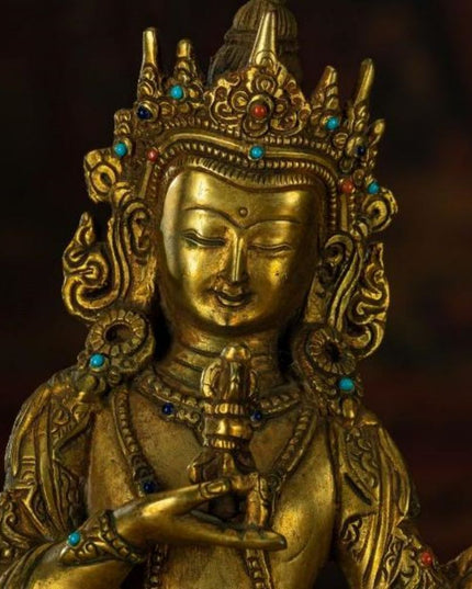 Qing Dynasty Vajrasattva statue Tibetan antique Buddha statue Gilt inlaid with Gemstones Minzhu Lin Temple