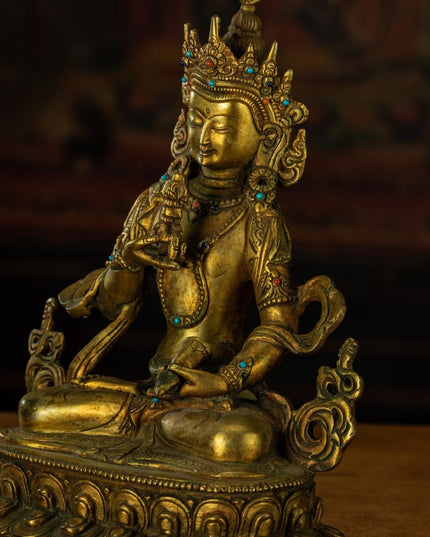 Qing Dynasty Vajrasattva statue Tibetan antique Buddha statue Gilt inlaid with Gemstones Minzhu Lin Temple