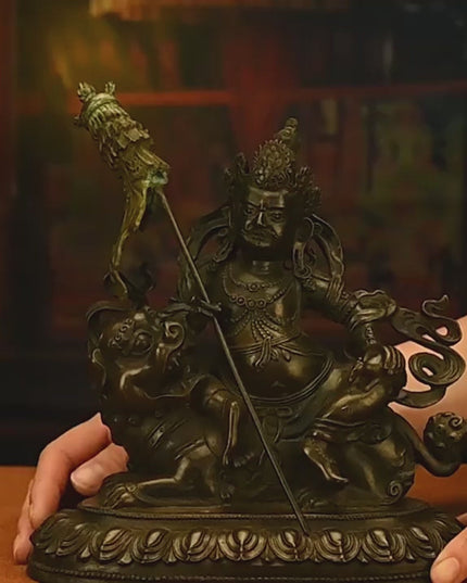 18th Century Vaiśravaṇa Tibetan Antique Buddha Statue Lima Copper From Dzogchen Monastery