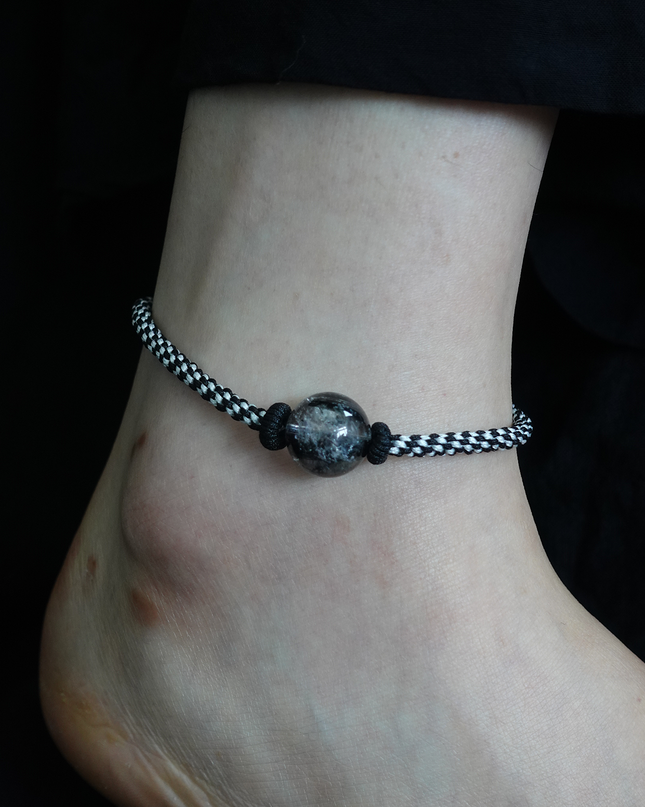 Handcrafted black Rutilated Quartz Anklet
