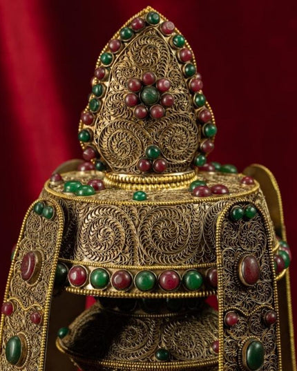Qing Dynasty  Eternal Longevity Precious Vase Tibetan Colossal Edition Silver Filigree With Inlaid Gemstones Riwoche Monastery