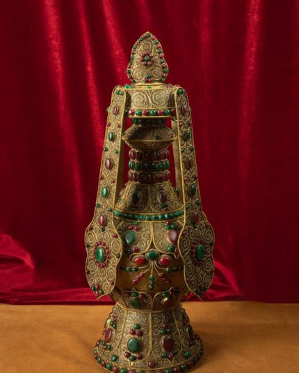 Qing Dynasty  Eternal Longevity Precious Vase Tibetan Colossal Edition Silver Filigree With Inlaid Gemstones Riwoche Monastery