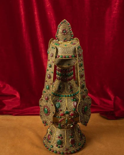 Qing Dynasty  Eternal Longevity Precious Vase Tibetan Colossal Edition Silver Filigree With Inlaid Gemstones Riwoche Monastery