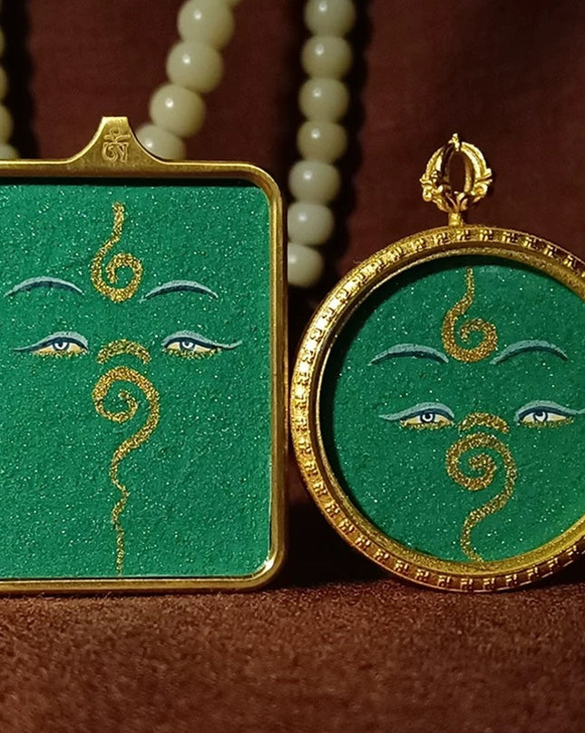 Tibetan Hand-Painted Green Tara Thangka Pendant