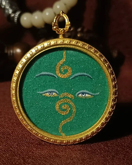 Tibetan Hand-Painted Green Tara Thangka Pendant