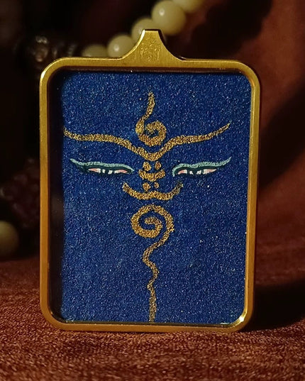 Tibetan Hand-Painted Thangka Pendant - Medicine Buddha Talisman
