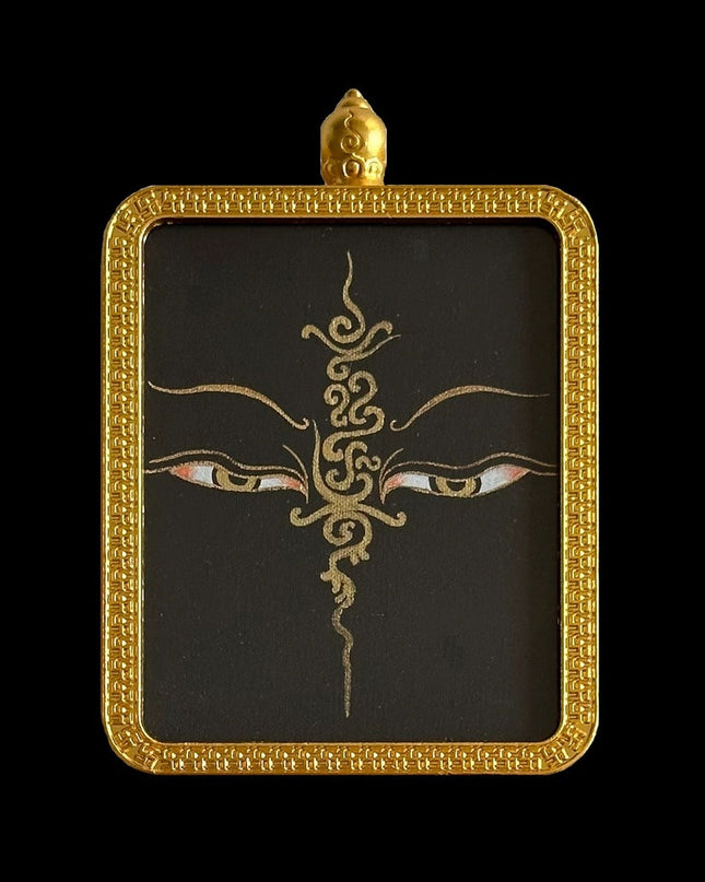 Hand-Painted Buddha Eye Thangka Pendant - Wisdom Eye Necklace