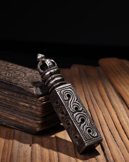 Auspicious Vajra Seal Pendant | Meteoric Iron Talisman Stamp for Protection and Blessings