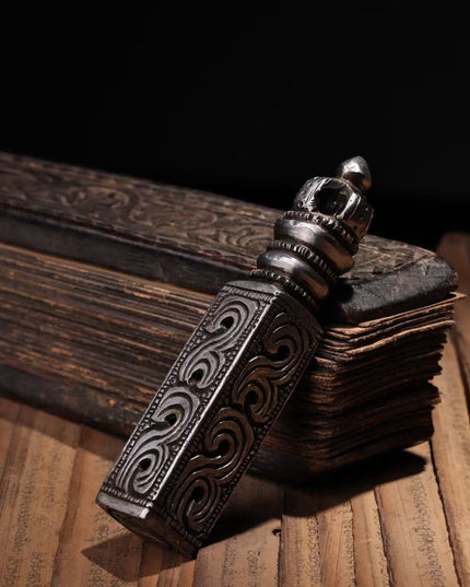Auspicious Vajra Seal Pendant | Meteoric Iron Talisman Stamp for Protection and Blessings