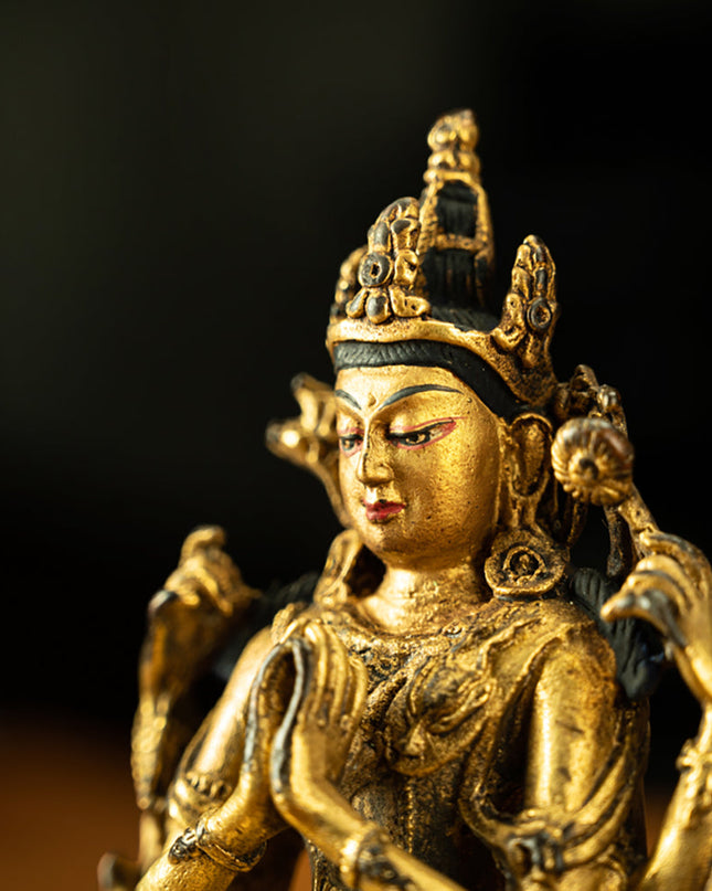 Rare Full Of Gold Qing Dynasty Tibetan Avalokitesvara Statue Whoever Is Gazed At By It Can Be Liberated