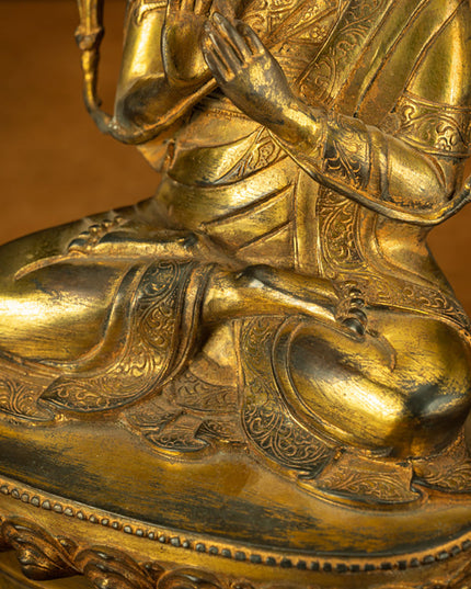 Extremely Rare Qing Dynasty Tibetan Gilt Tsongkhapa Statue Revered By Tibetans As The Second Buddha
