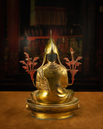 Extremely Rare Qing Dynasty Tibetan Gilt Tsongkhapa Statue Revered By Tibetans As The Second Buddha
