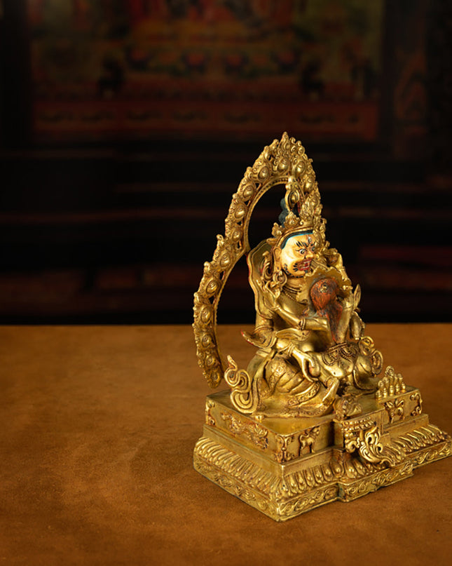Extremely Rare Qing Dynasty Tibetan Gilded Double Body Yellow Jambhala with Original Craftsmanship