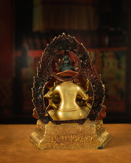 Extremely Rare Qing Dynasty Tibetan Gilded Double Body Yellow Jambhala with Original Craftsmanship