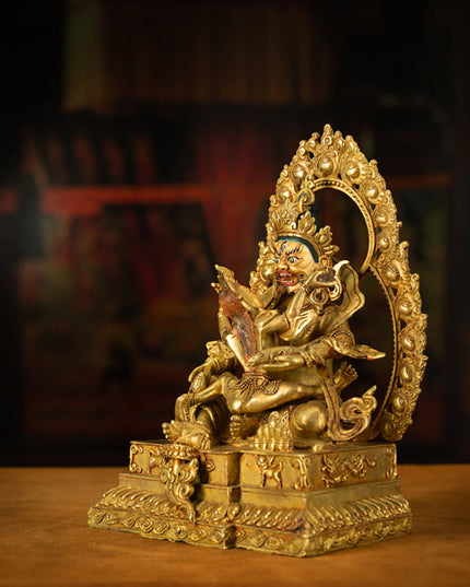 Extremely Rare Qing Dynasty Tibetan Gilded Double Body Yellow Jambhala with Original Craftsmanship