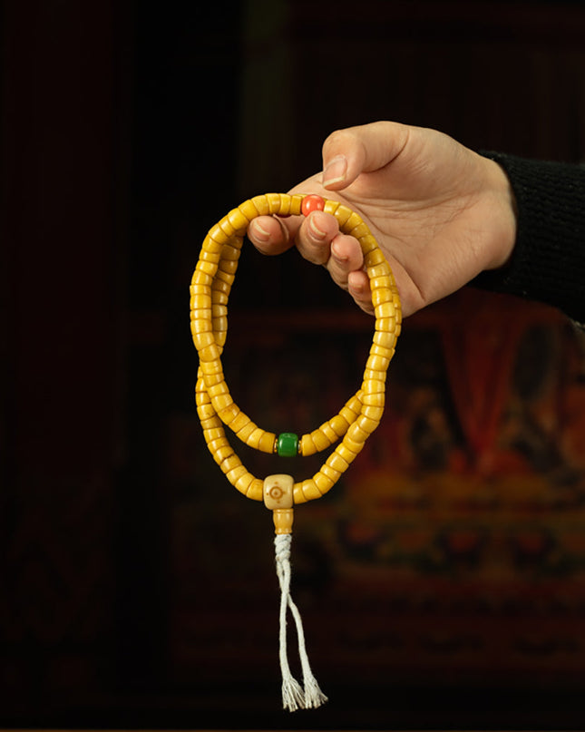 Qing Dynasty Tibetan Amber Yellow XB Bone Old Rosary Top Quality Exorcism Protection Bracelet