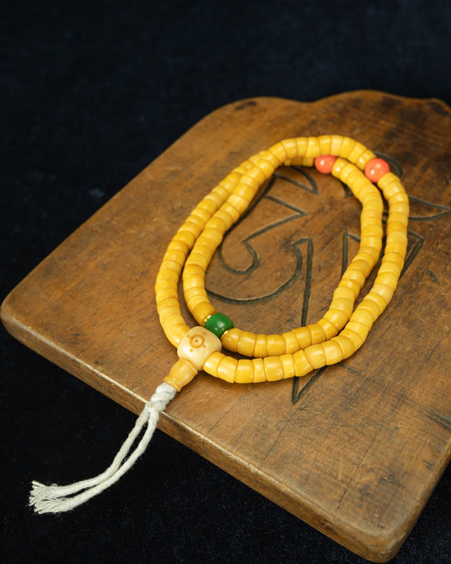 Qing Dynasty Tibetan Amber Yellow XB Bone Old Rosary Top Quality Exorcism Protection Bracelet
