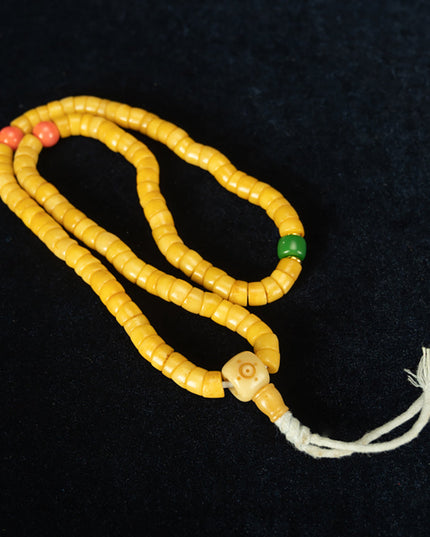 Qing Dynasty Tibetan Amber Yellow XB Bone Old Rosary Top Quality Exorcism Protection Bracelet