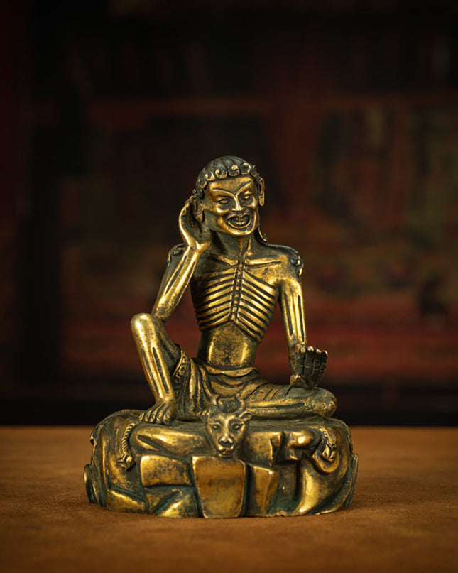 Qing Dynasty Tibetan  Lima Copper Milarepa Statue with Spiritual Power