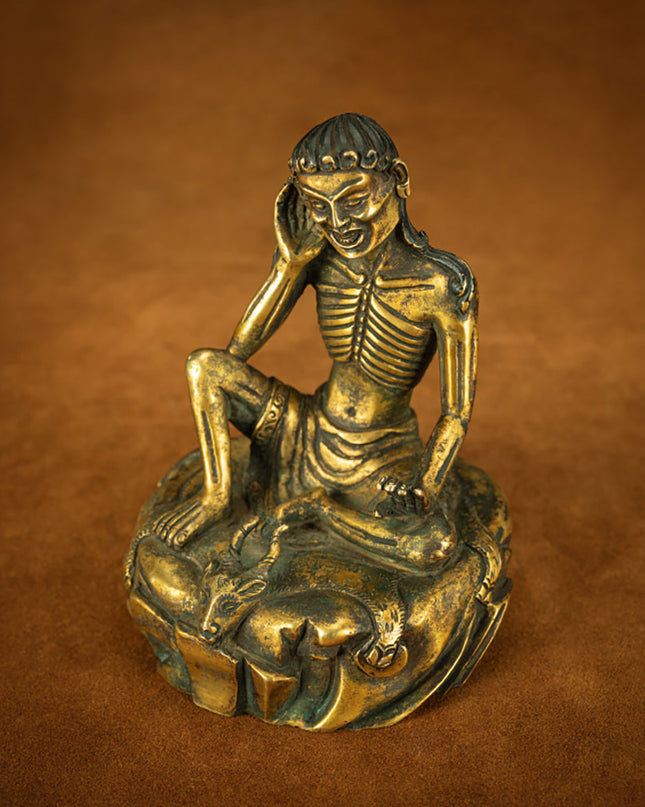 Qing Dynasty Tibetan  Lima Copper Milarepa Statue with Spiritual Power