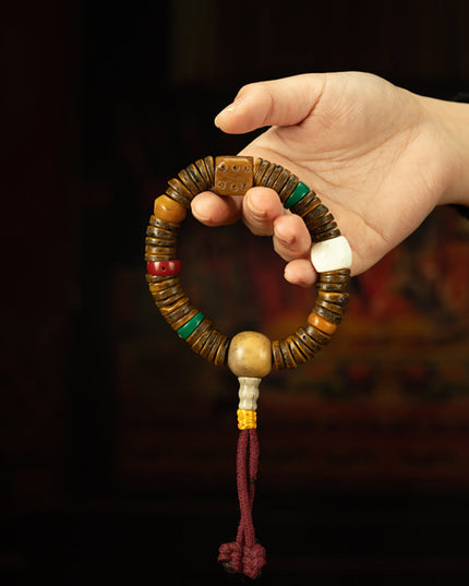 Rare Qing Dynasty Tibetan No-Marrow Old Gabala Bracelet with Perfect Blessings