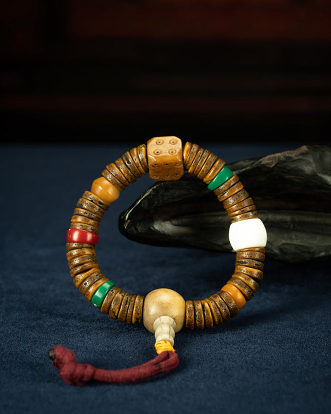 Rare Qing Dynasty Tibetan No-Marrow Old Gabala Bracelet with Perfect Blessings
