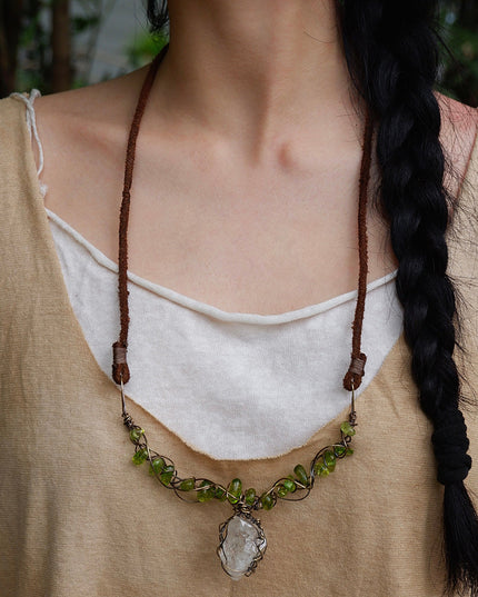 Earth’s Essence Handcrafted Green Peridot & Crystal Necklace