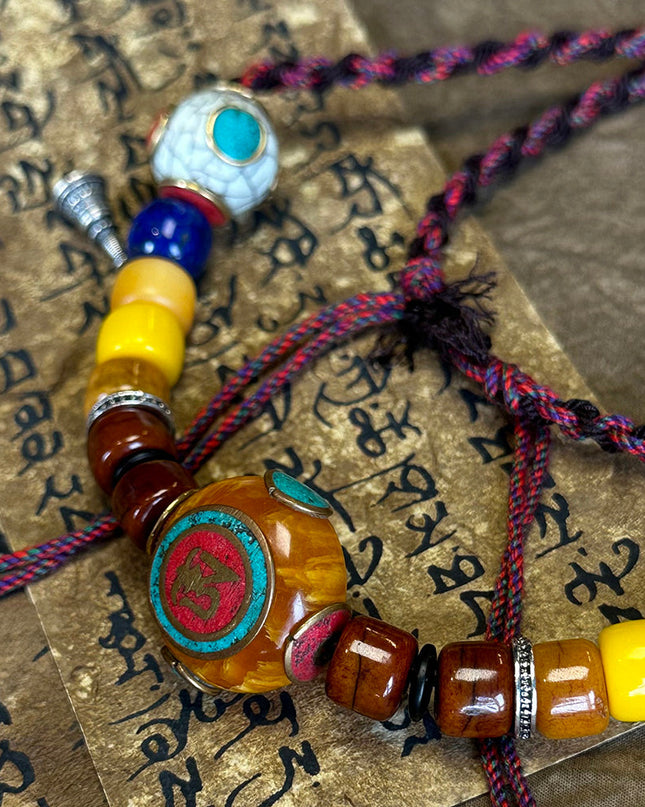 Blessed OM Amber Necklace for Prosperity & Protection