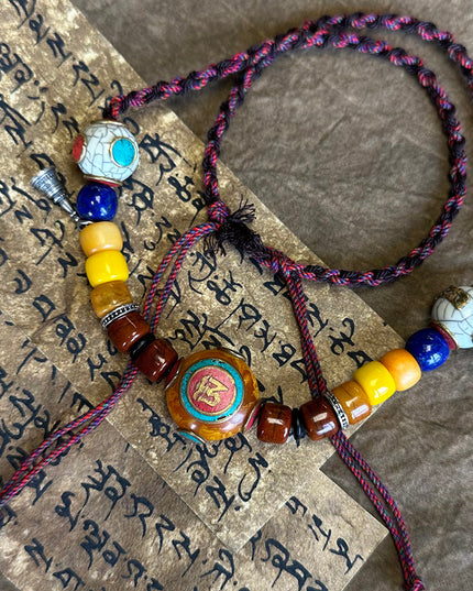 Blessed OM Amber Necklace for Prosperity & Protection