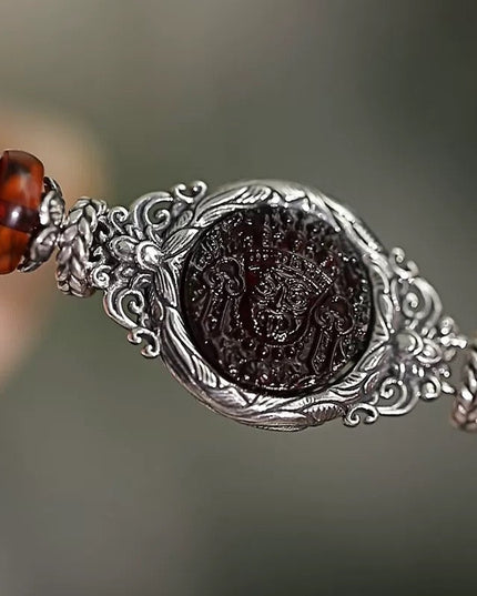 Silver Blood Amber Zakirum Inlay Bracelet