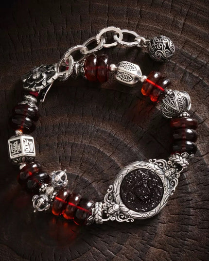 Silver Blood Amber Zakirum Inlay Bracelet