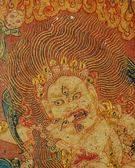 20th Century White Two-armed Mahakala Double Body Mural Tibetan Antique Thangka Purely Hand-painted