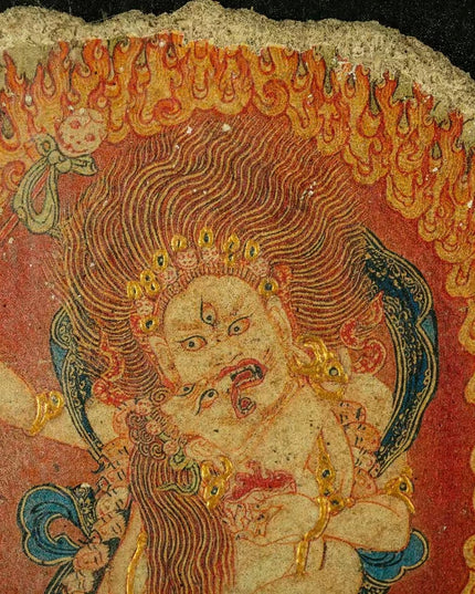 20th Century White Two-armed Mahakala Double Body Mural Tibetan Antique Thangka Purely Hand-painted