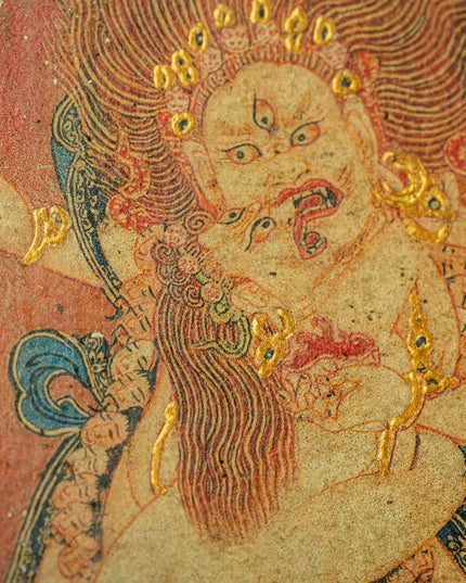 20th Century White Two-armed Mahakala Double Body Mural Tibetan Antique Thangka Purely Hand-painted