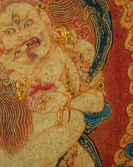 20th Century White Two-armed Mahakala Double Body Mural Tibetan Antique Thangka Purely Hand-painted