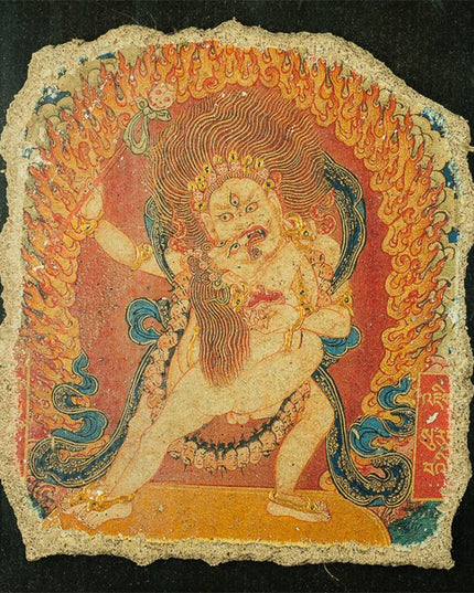 20th Century White Two-armed Mahakala Double Body Mural Tibetan Antique Thangka Purely Hand-painted