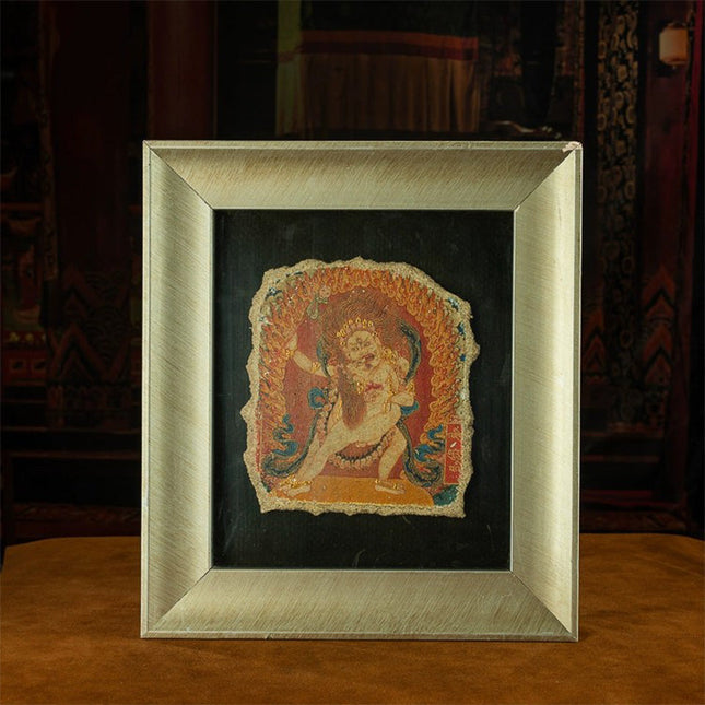 20th Century White Two-armed Mahakala Double Body Mural Tibetan Antique Thangka Purely Hand-painted