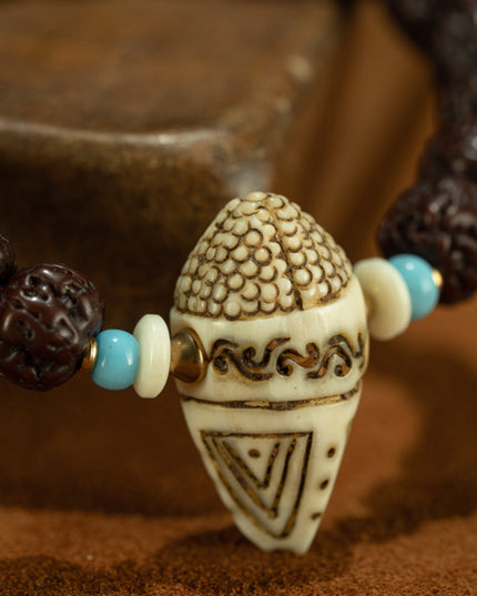 Wrathful Blessings – 19th Century Bodhi Seed & Dzi-style Protector Bead Bracelet