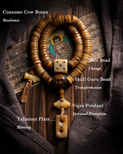 Guardian Yak Bone Protection 108 Mala Beads - Handcrafted Energy Talisman